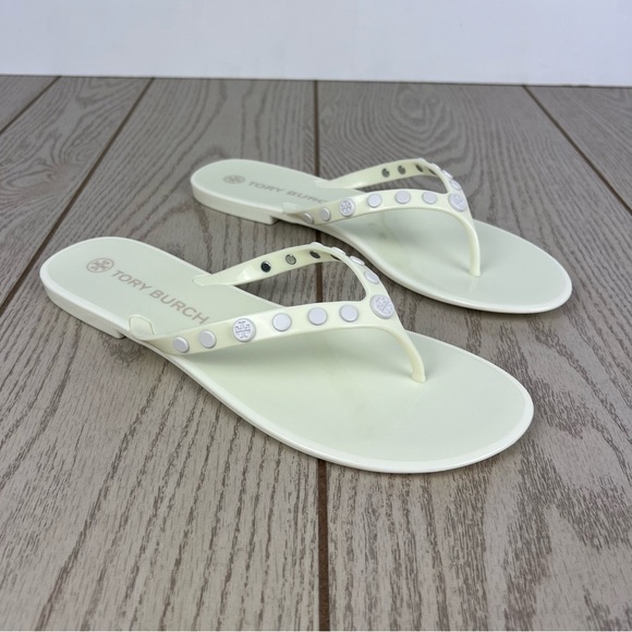 Tory Burch Studded Jelly Flip Flop Thong Sandals 11 Ivory/Cream $128 - Picture 1 of 8